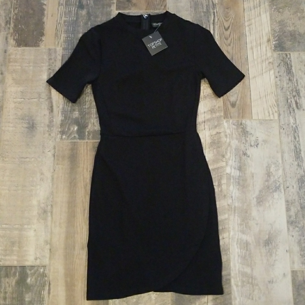 NWT Topshop Petites Black Wrap Bodycon Dress 0P